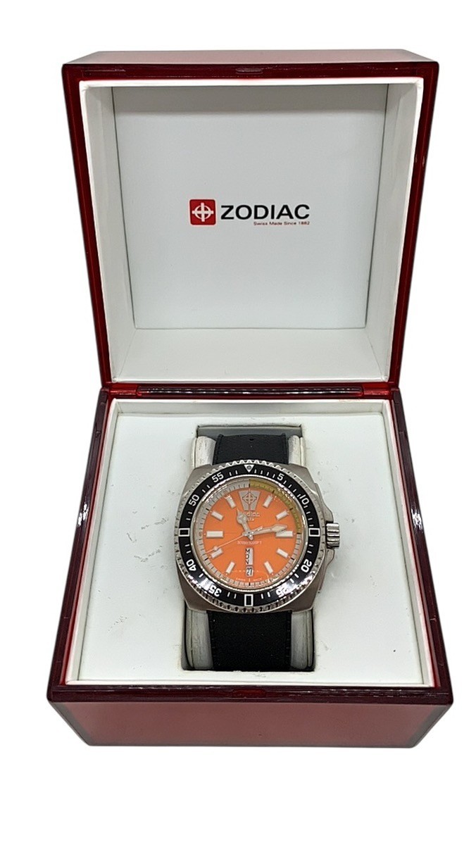 Zodiac Z02303 Watch 48mm Orange Quartz Rubber 23mm Lug 6.5in