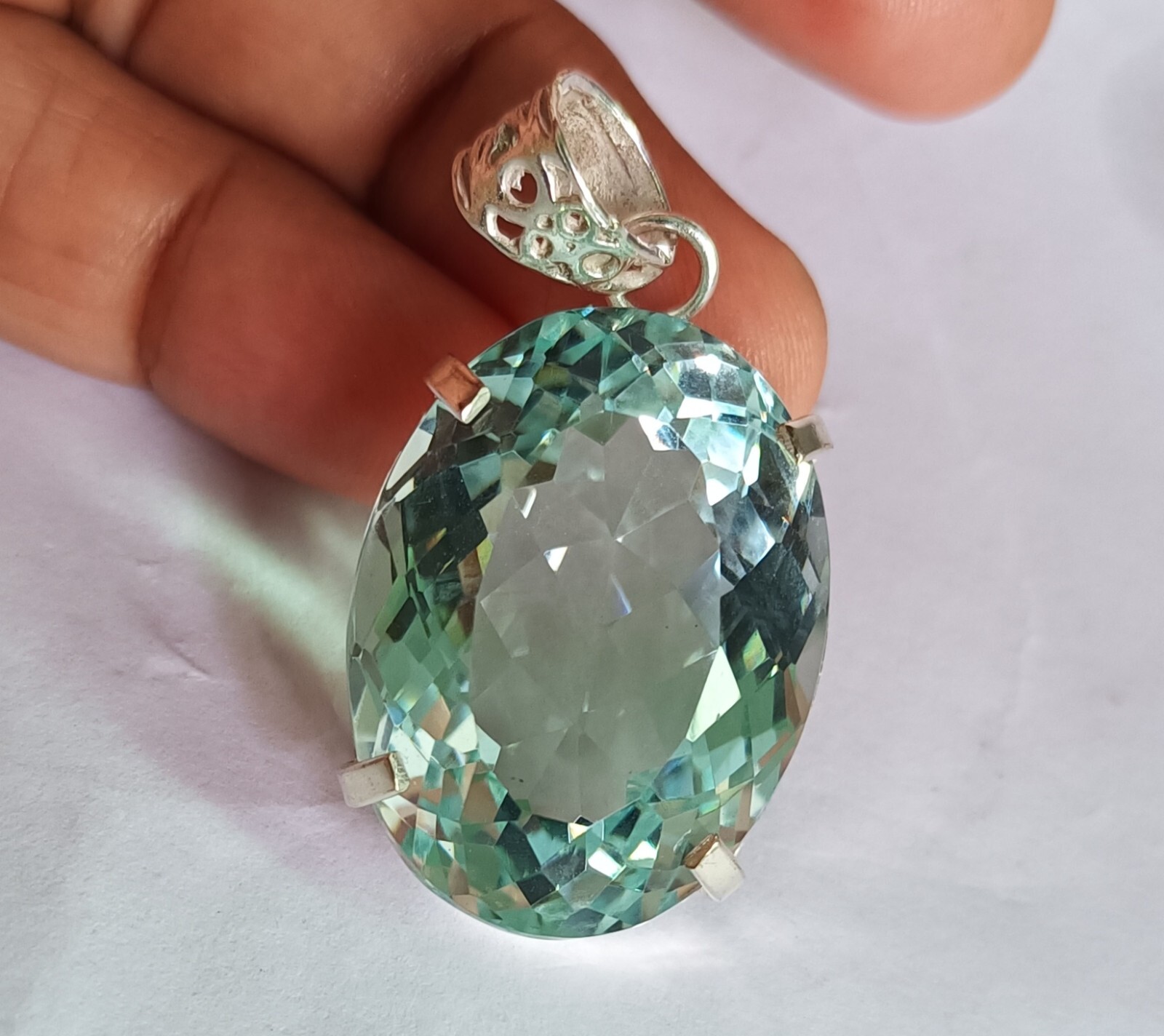 Natural 79.80 Ct Brazilian Oval Cut AQUAMARINE Topaz Pendant 925 Silver Gemstone