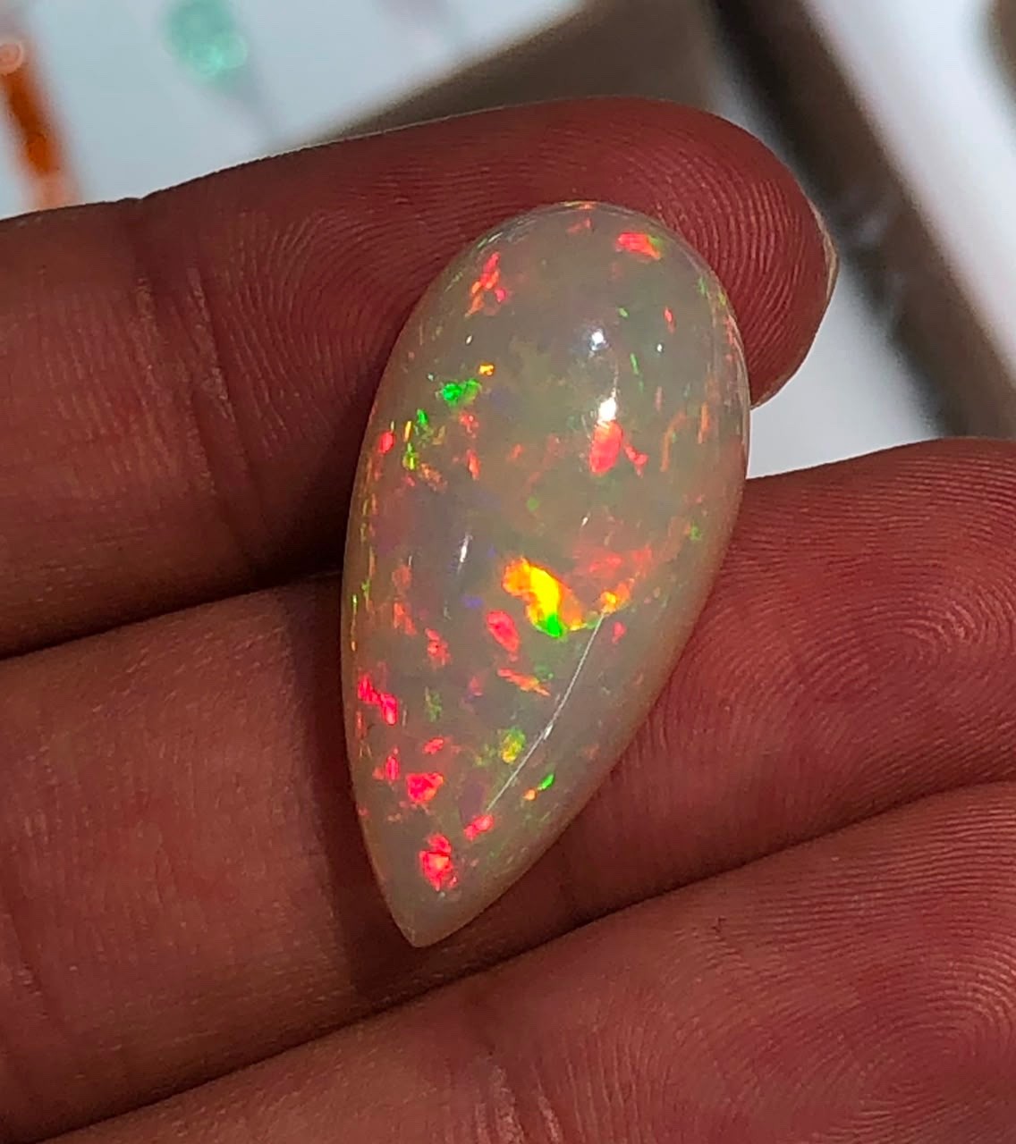 1. 55Ct Natural Ethiopian Welo Opal Pear Cabochon Multi Color Play of Color