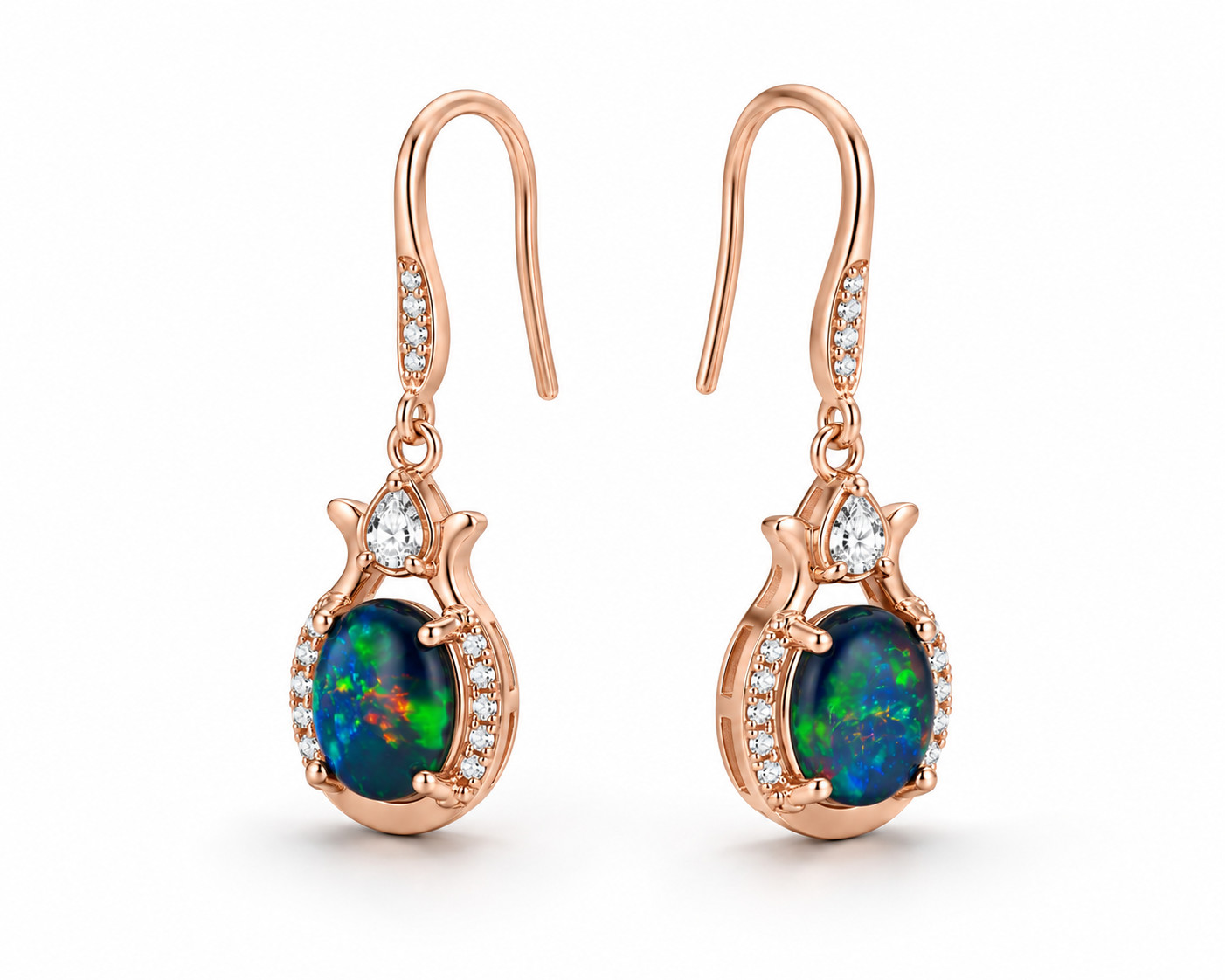 Black Fire Opal Dangle Earrings 6x8mm, 925 Sterling Silver Black Opal Earrings