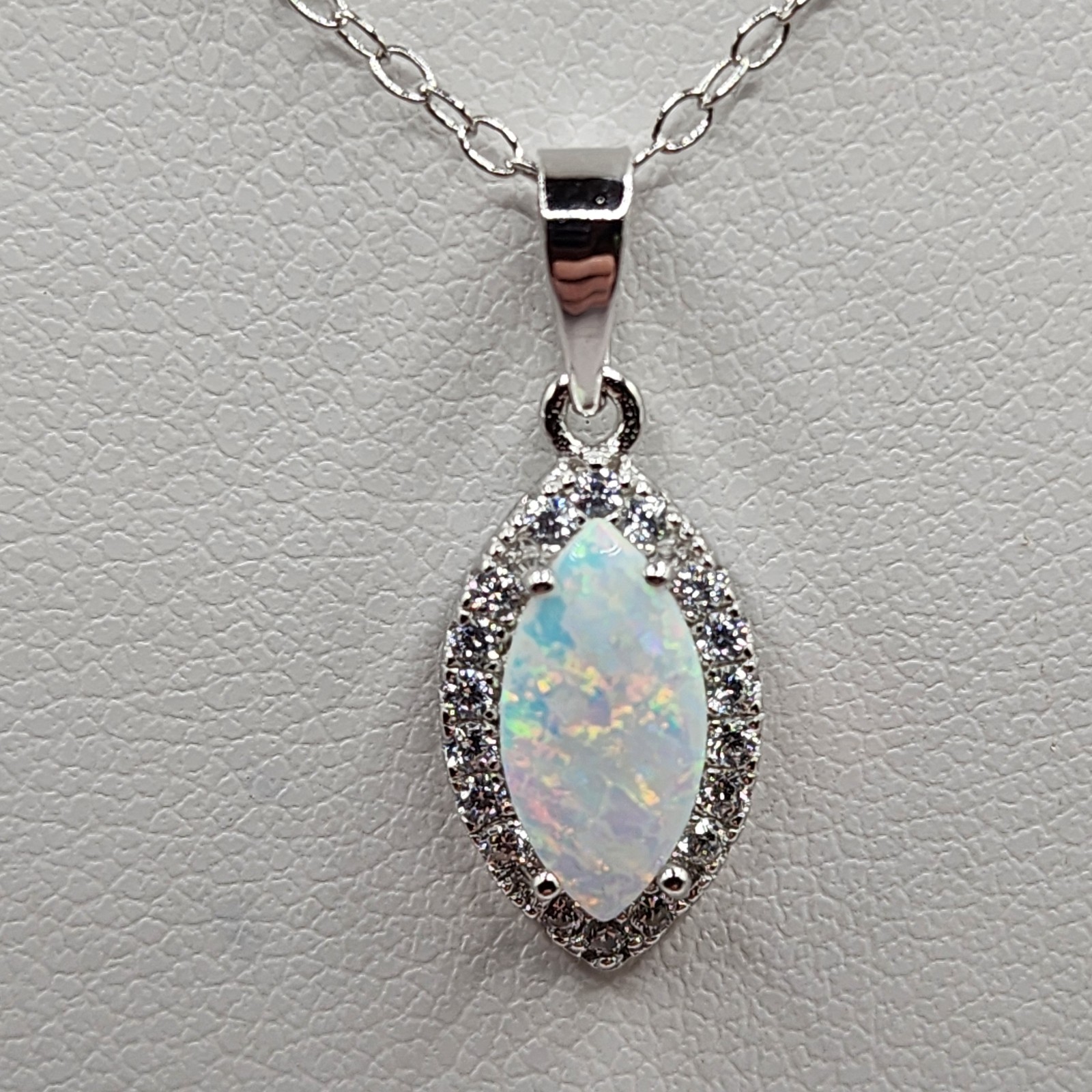 925 NEW Sterling Silver Pendant &Earrings Set Opal &CZ