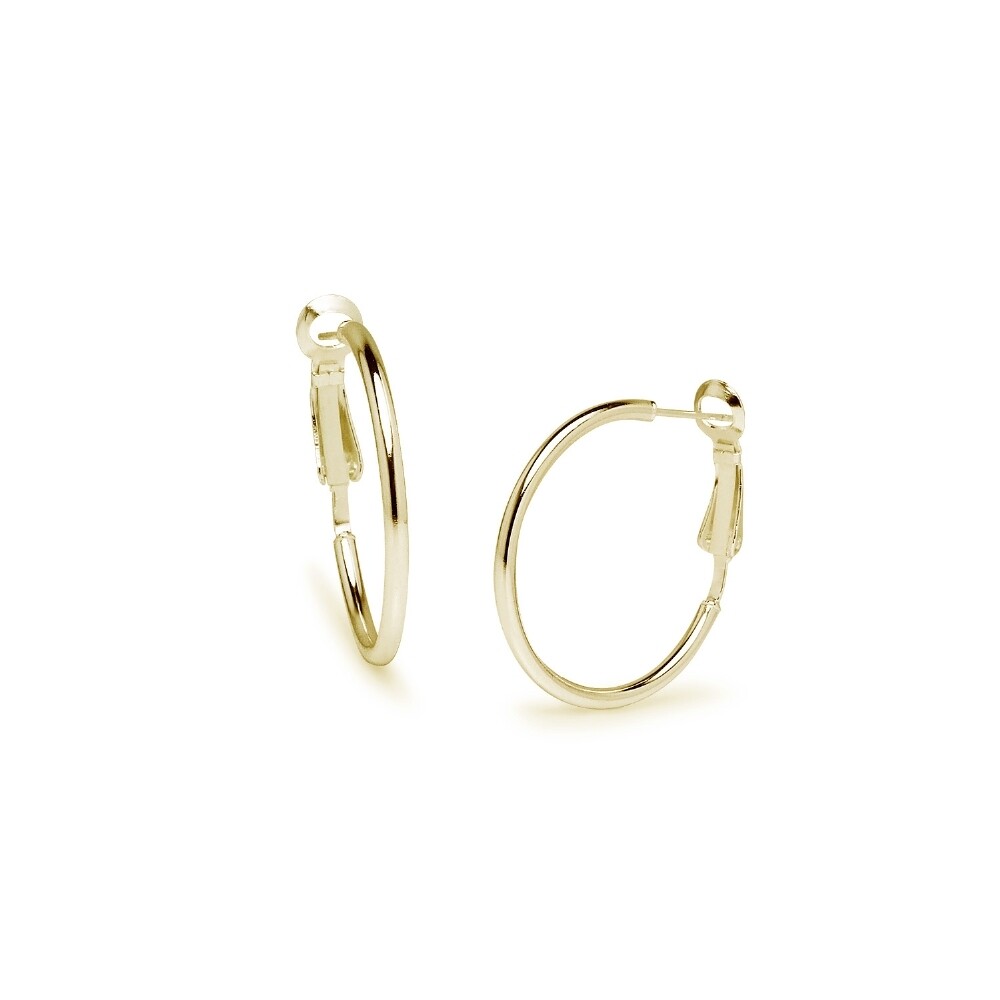 Round Clutchless 2x30mm Hoop Earrings in Polished Yellow Gold Plated 925 Silver