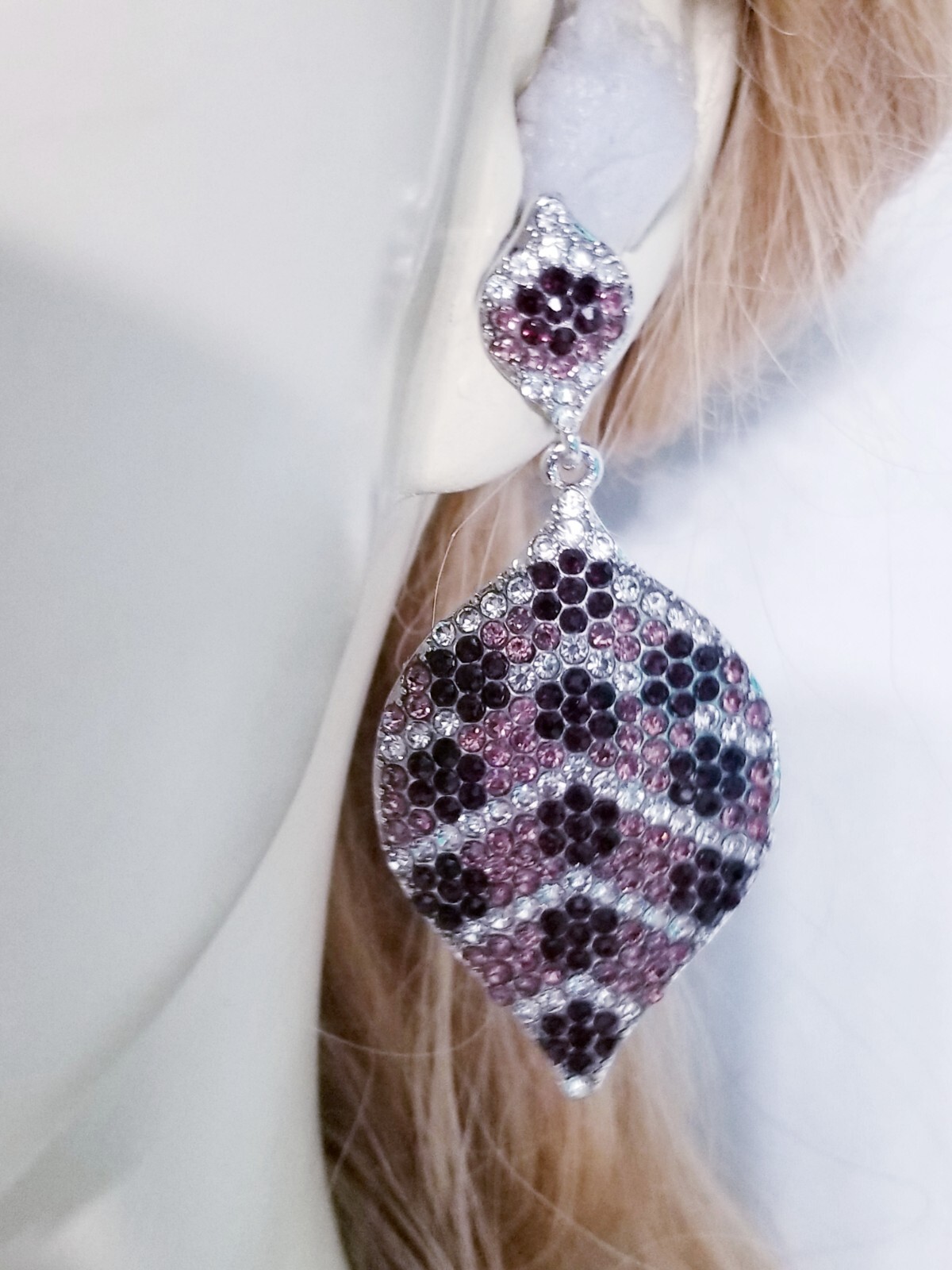 Chandelier Rhinestone Crystal Pageant Bridal Earrings Purple Drop Dangle 2.8 In
