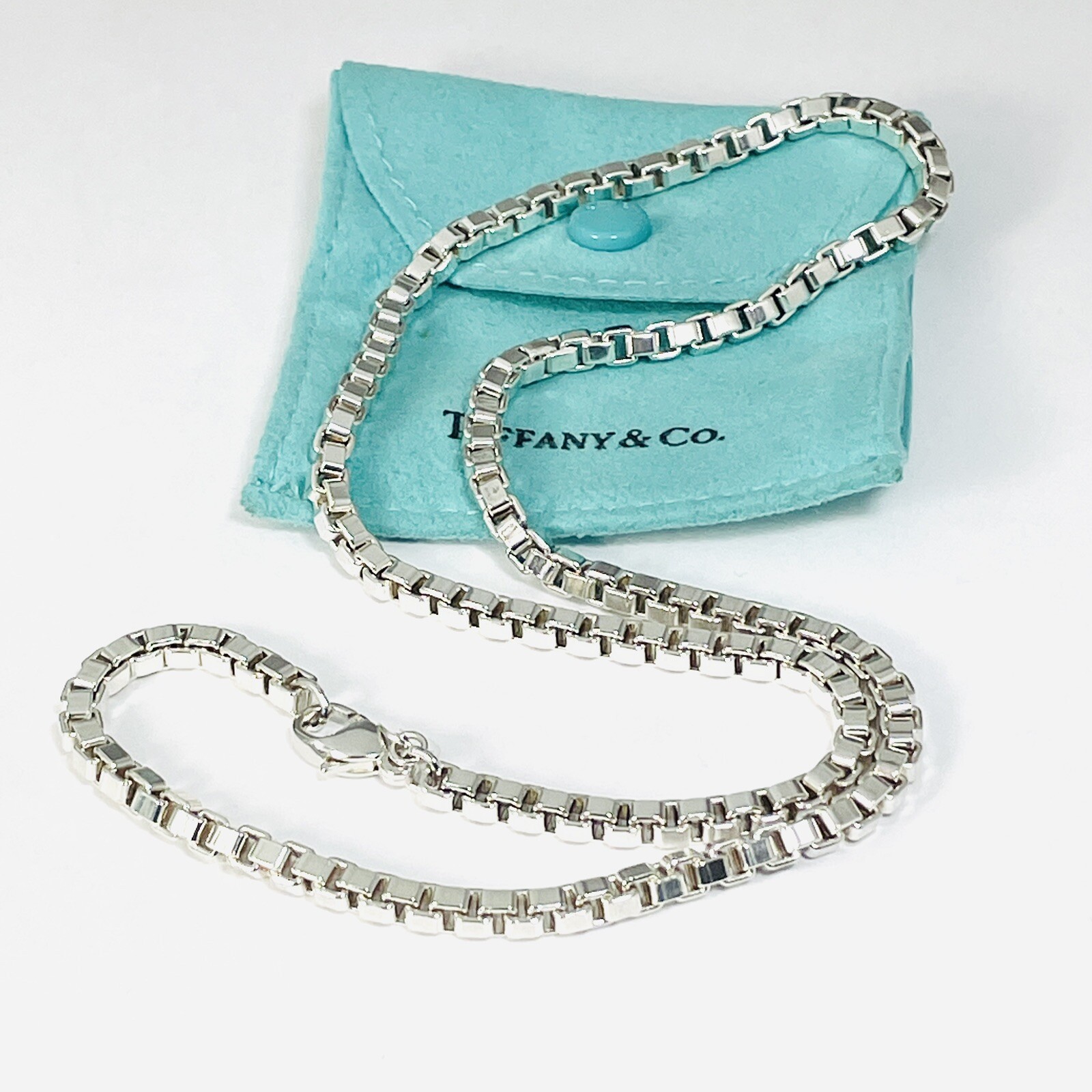 20” Tiffany & Co Venetian Box Link Necklace Chain in Sterling Silver