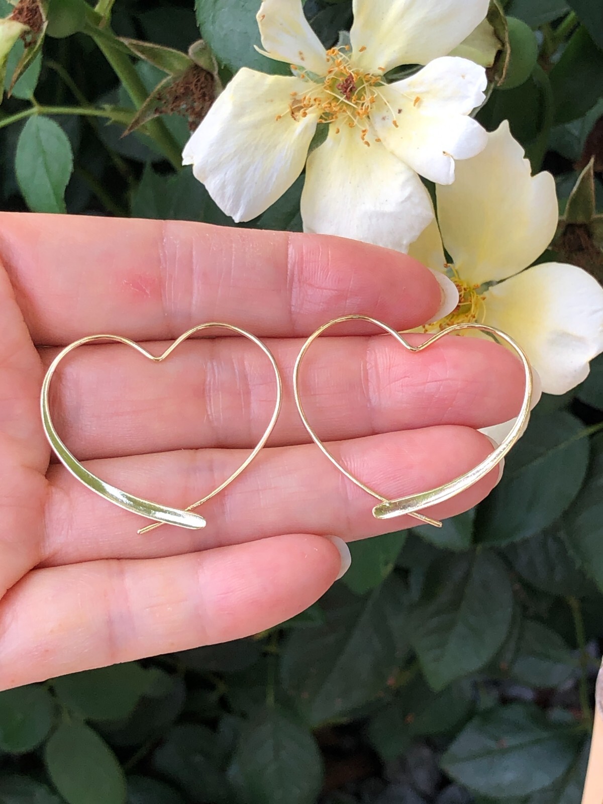 925 Sterling Silver Gold Heart Hoop Threader Earrings Women 34mm x32mm Medium