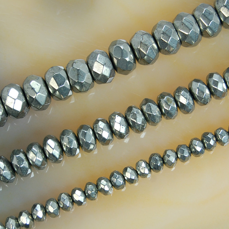 Faceted Natural Pyrite Rondelle Beads 15.5″ 3x4mm 3x6mm 5x8mm
