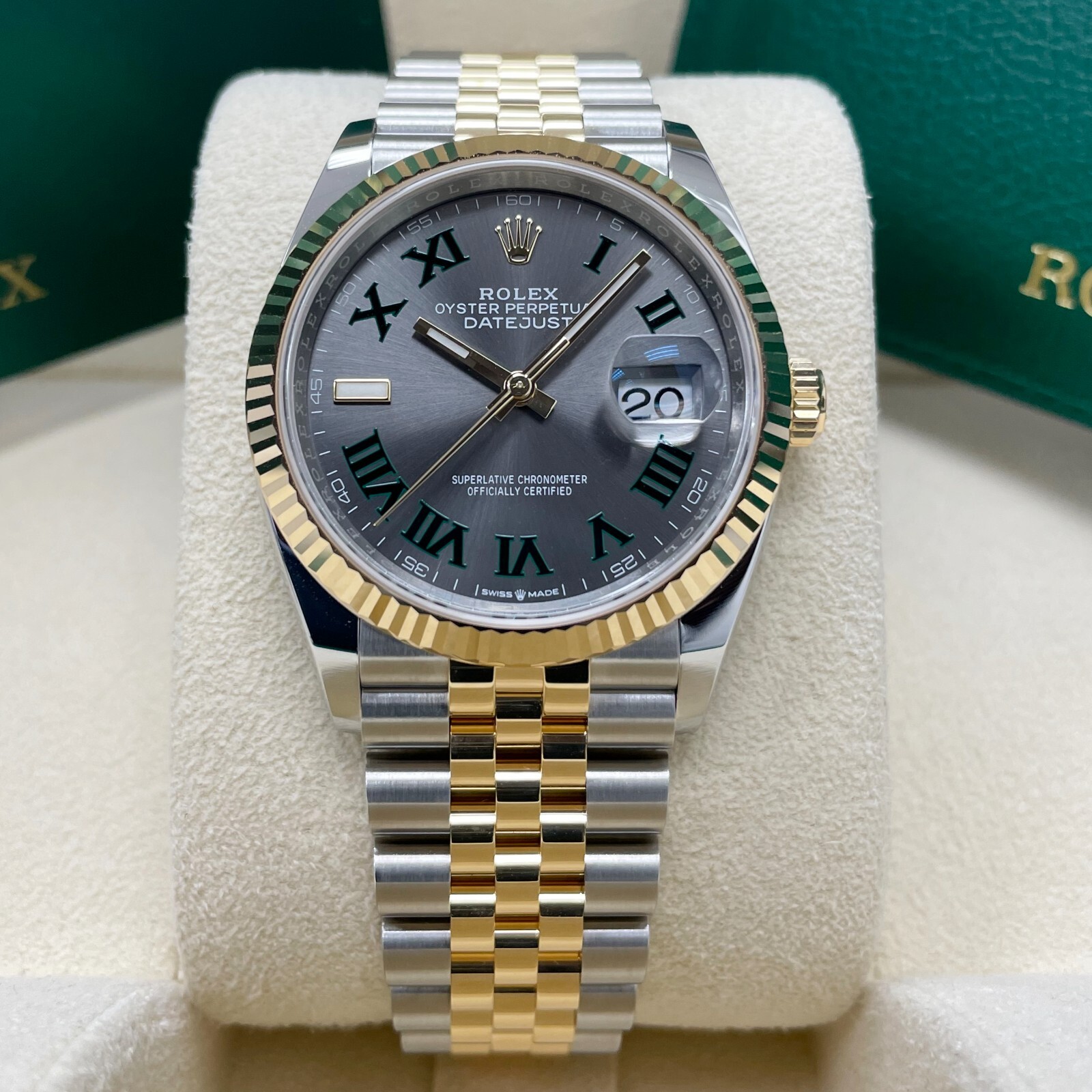 Rolex 126233 Datejust 36mm Two-Tone Yellow Gold Fluted Bezel Wimbledon Dial