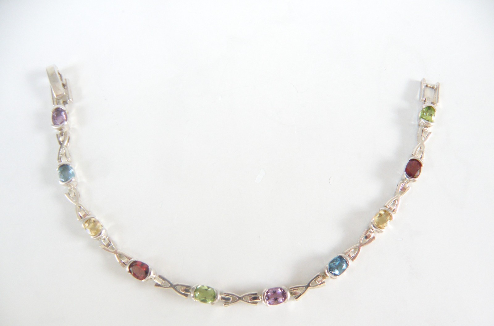 Vintage Sterling Silver 925 Gemstone Tennis Station Link Bracelet 7″