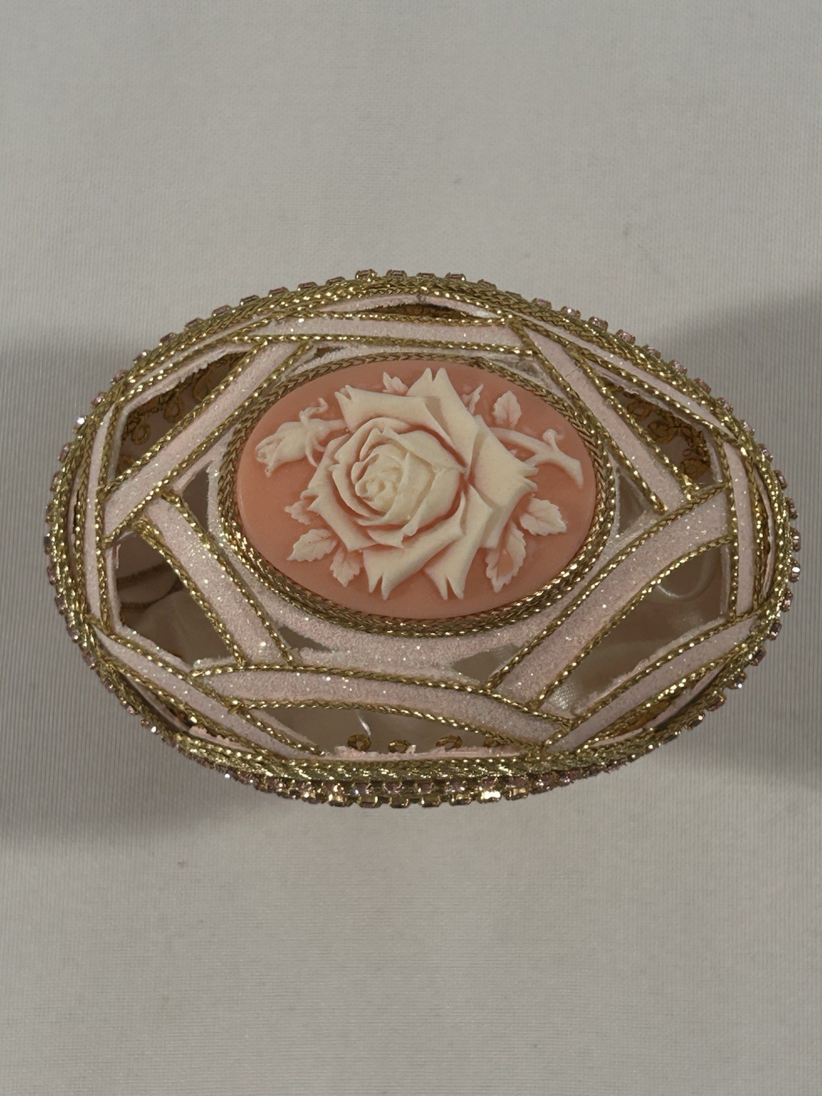 VTG Hand Decorated Fabergé-style Jewelry Presentation with White Satin Interior