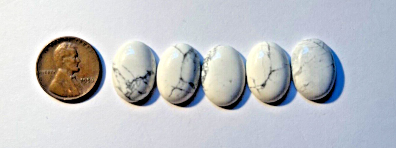 LOT OF 5 PIECES GENUINE NATURAL 18X13 MM OVAL CAB WHITE HOWLITE BELOW WHOLESALE