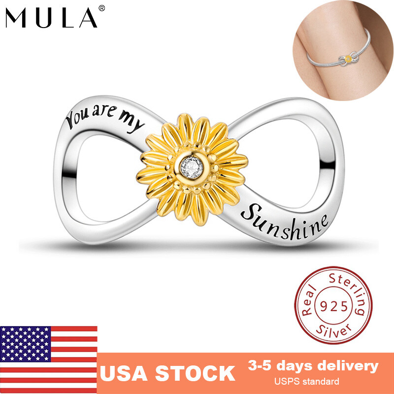MULA 925 Sterling Silver Charm AAA CZ Endless Yellow Sunflower Bead fit Bracelet