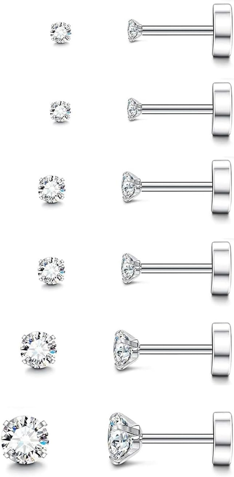 3-5 Pairs Square Earrings Set for Men Women, 14K Gold Filled Princess Cut Clear