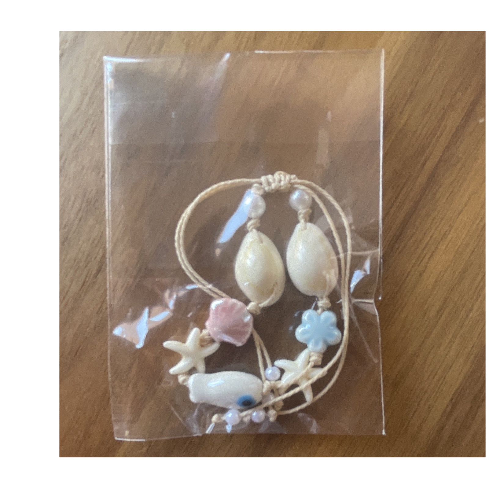 Shell Beaded Sea Life Charm Adjustable Drawstring Cord Bracelet