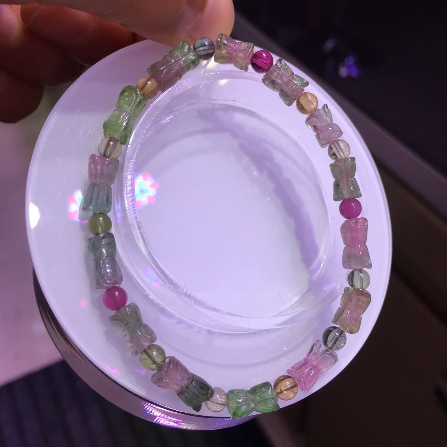 5.3*9.5mm Natural Color Tourmaline Crystal Quartz Carved Beads Bracelet