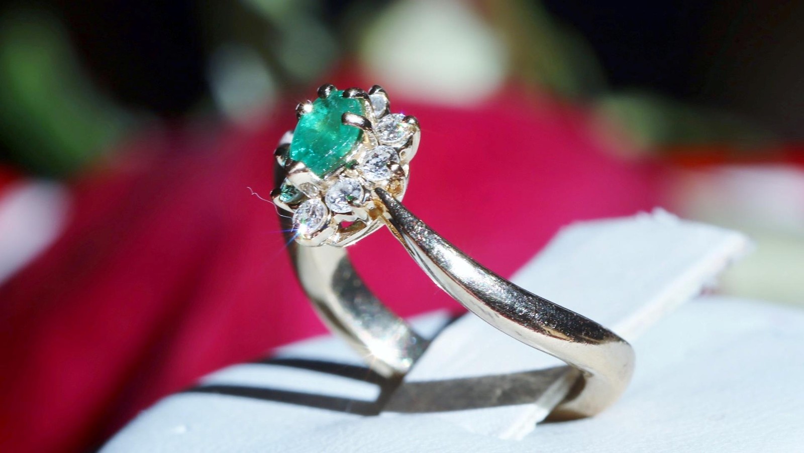 14k yellow gold 0.27ct natural diamond sz 4.5 ring emerald vintage treated 2.99g