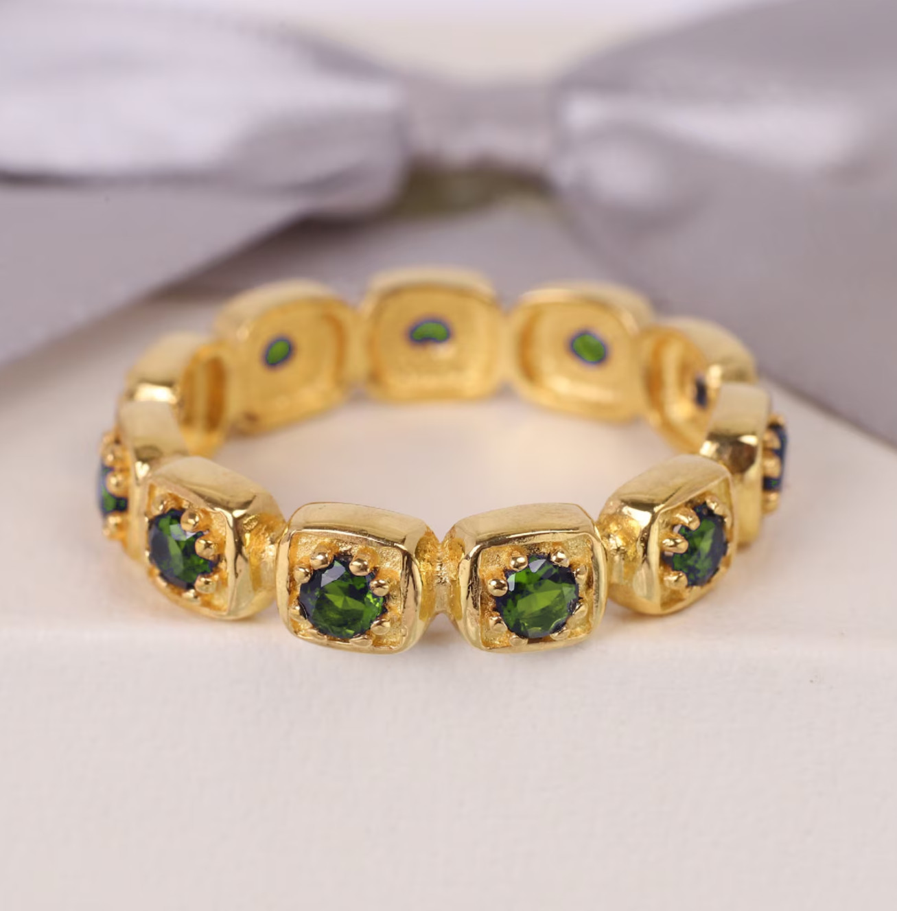 Eternity Peridot Wedding Band Handmade 9k Solid Gold Ring Jewelry Making Ring
