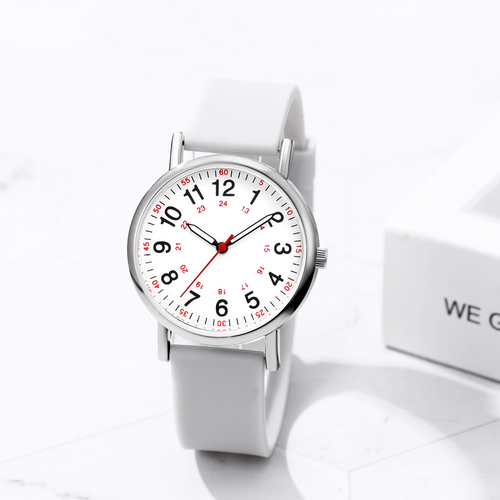 Women Silicone Strap 12H/24H Big Dial Easy Reader Analog Quartz Cuff Wrist Watch