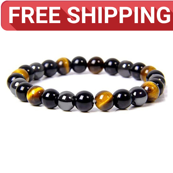 Energy Healing Stretch Bracelet Natural Stone Hematite Tiger Eye for Men Women