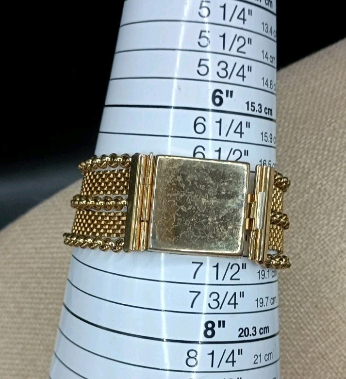 Vintage Reinad Gold Tone Mesh Wide Bracelet 7.5″ Multi Strand Push Lock
