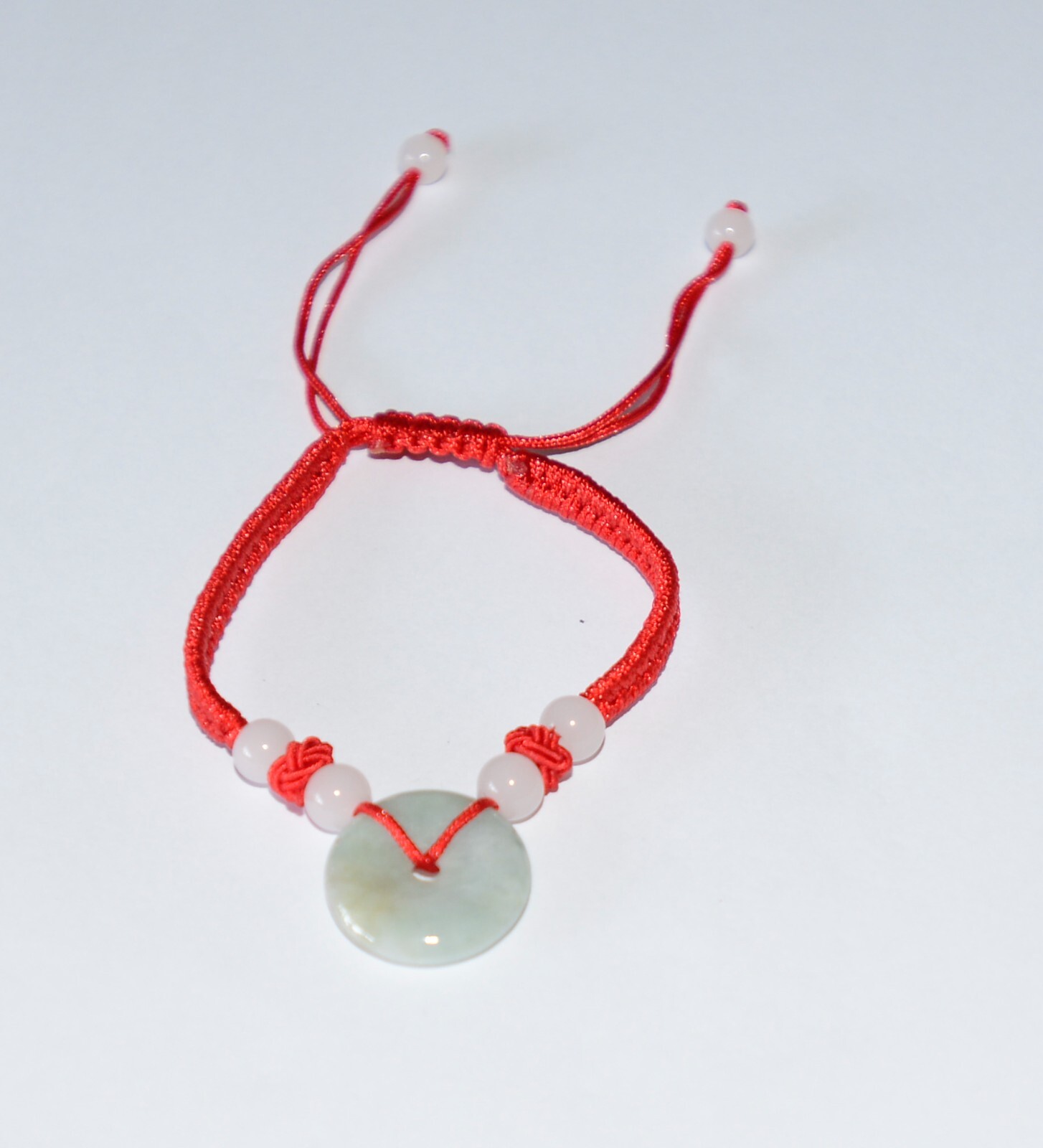 Macrame Friendship Adjustable Red Cord Feng Shui Jade Bi Disc Charm Bracelet