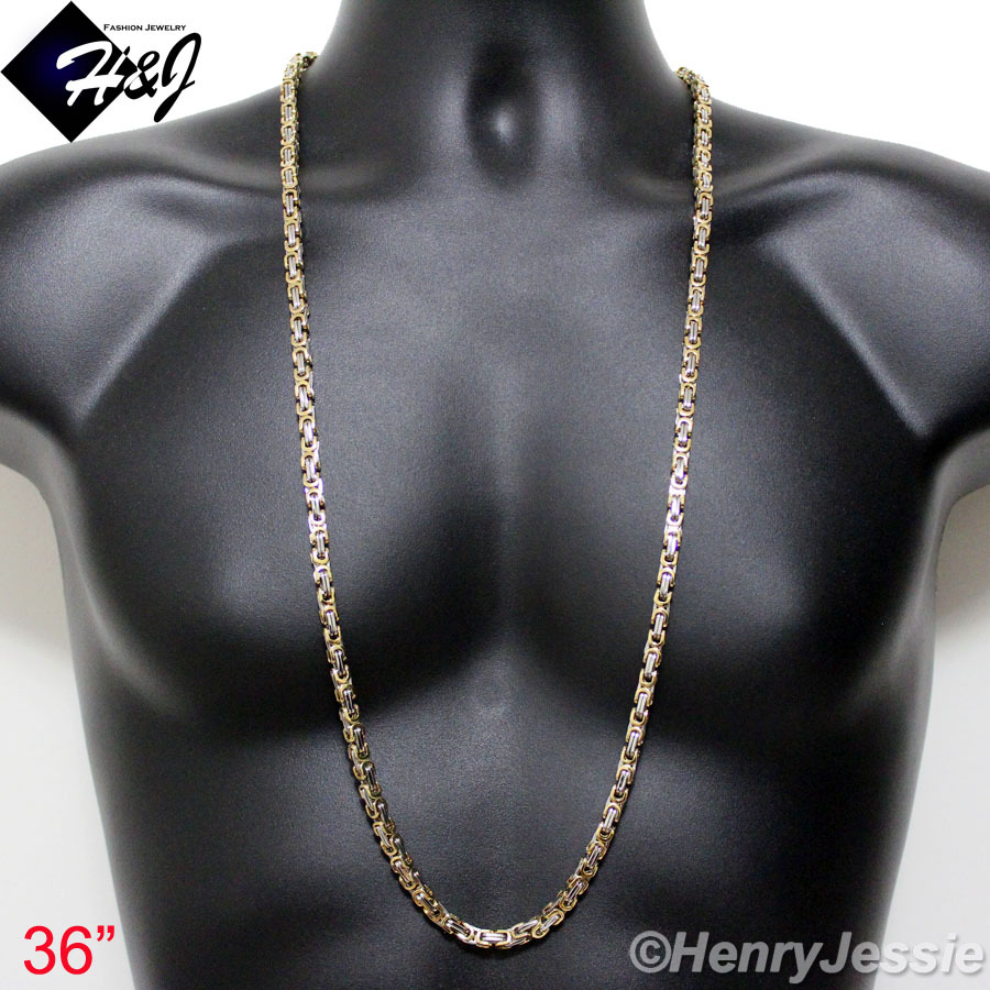 18-40″MEN’s Stainless Steel 6mm Silver/Gold Plated Byzantine Box Chain Necklace
