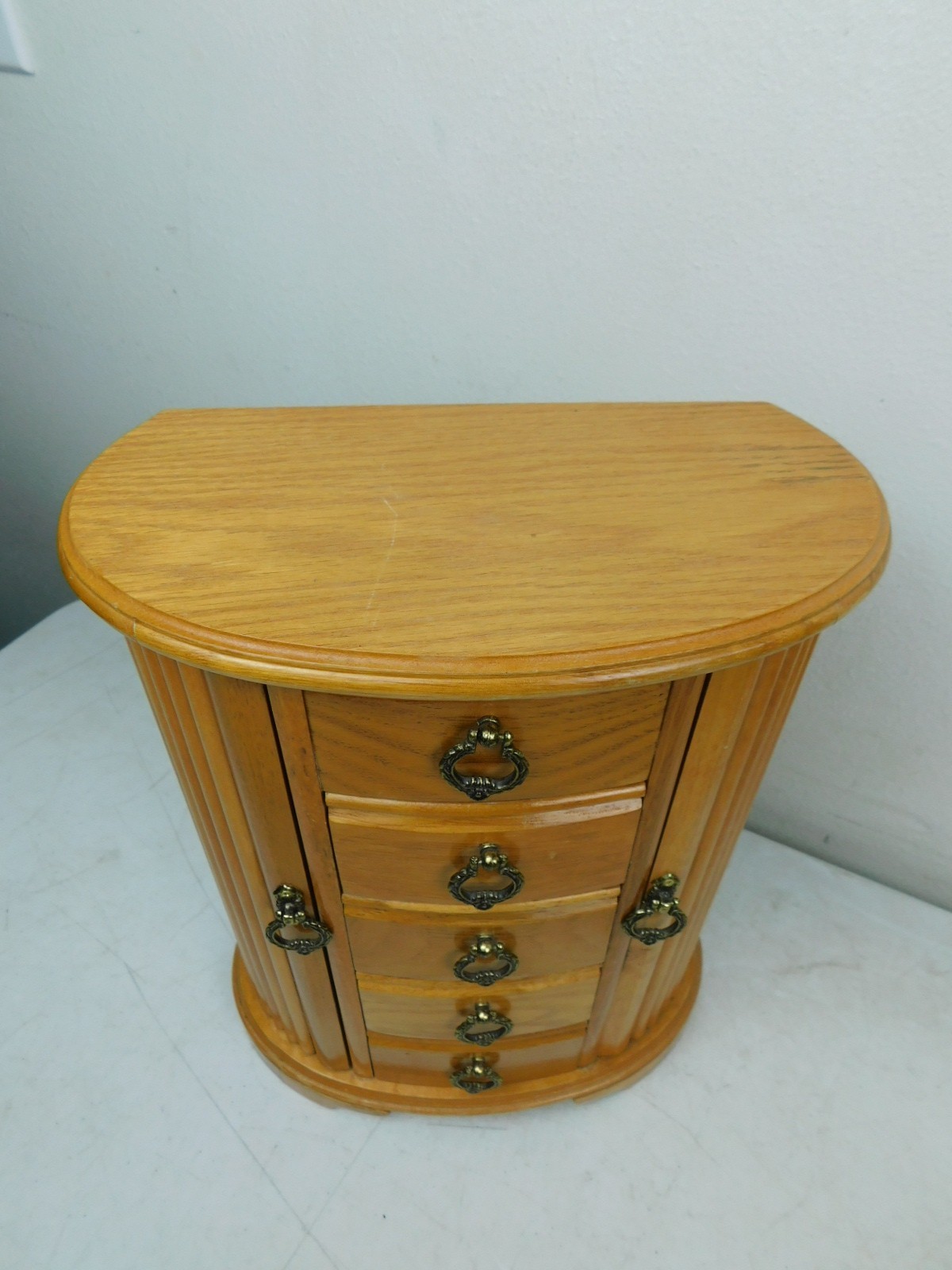MELE Table Top Jewelry Box Armoire Swing Doors Chest Cabinet Wooden w Mirror
