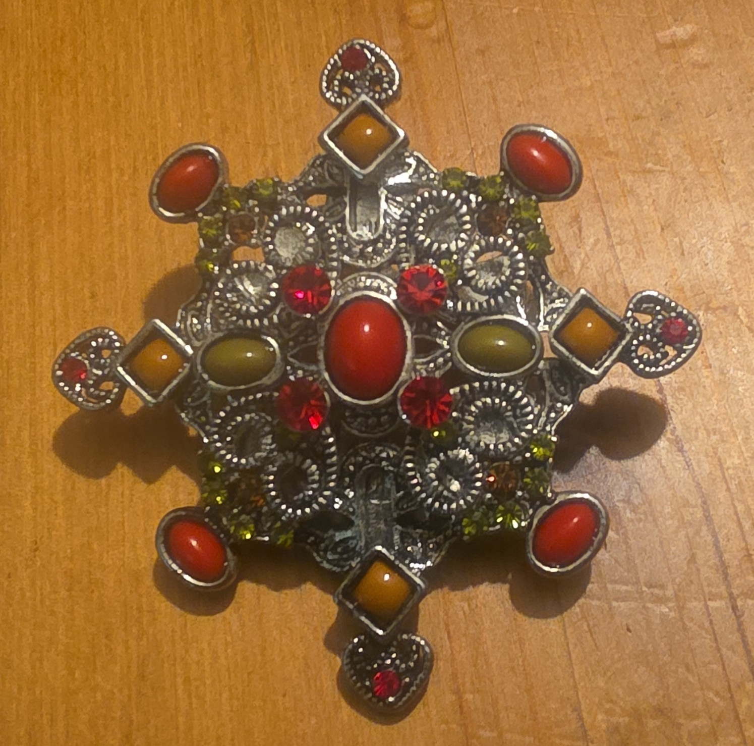 Silver Tone Multicolor Rhinestone Cluster Asymmetrical Brooch Pin
