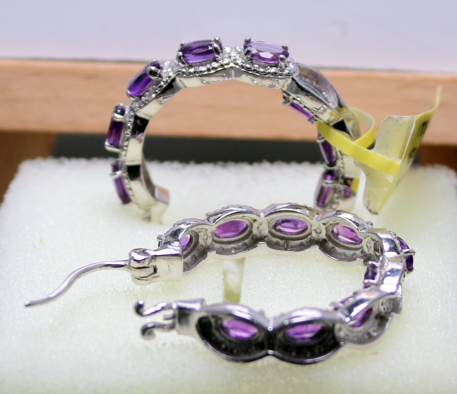 LUSAKA AMETHYST-HALO-INSIDE/OUTSIDE-LATCH BACK (SNAP FIT) EARRINGS-STER SILV
