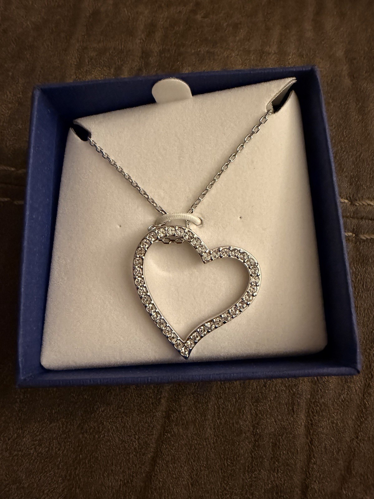 Swarovski Heart Pendant Necklace Crystal Pavé Silver Tone Signed 681725