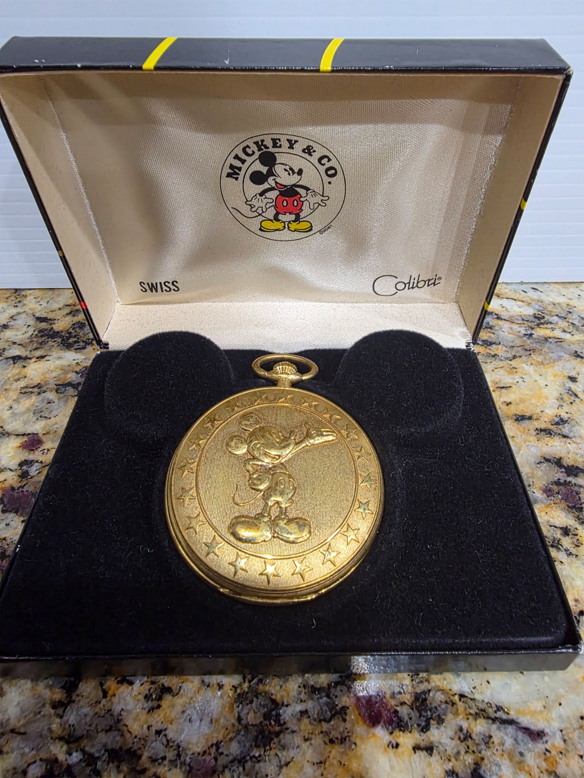 Colibri Disney Mickey Mouse Gold Tone Swiss Pocket Watch with Box