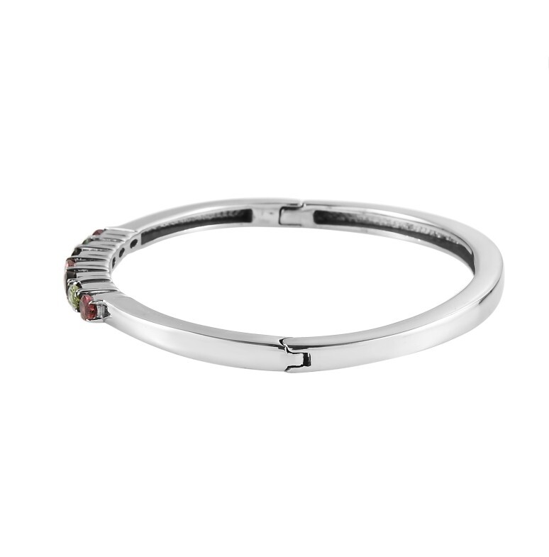 Multi Tourmaline Hinged Bangle Bracelet In Stainless Steel 6.50 Inches 1.60ctw