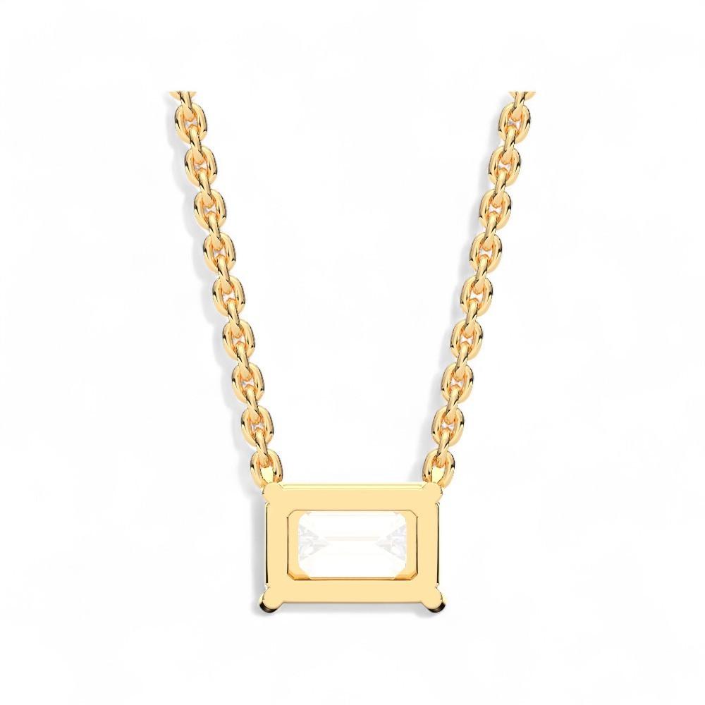 0.50 Ct Emerald Cut Lab Grown Diamond Pendant Necklace 10K Gold Women Gift