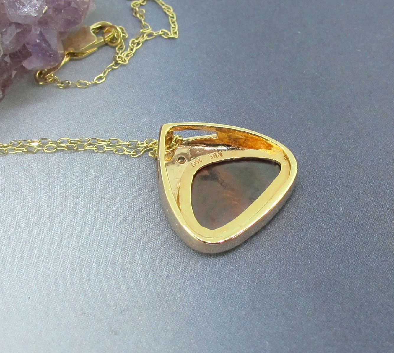 13.7mm x 9.2mm Black Opal 14k Yellow Gold Diamond Pendant Chain Necklace 20”