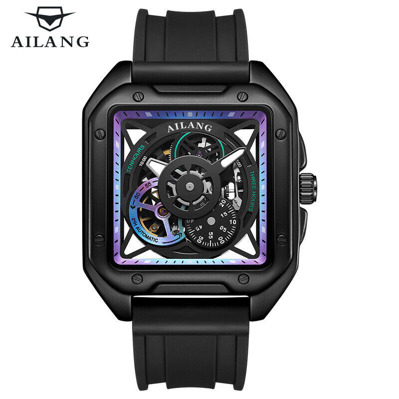 AILANG Men Watch Waterproof Hollow Design Automatic Mechanical Wristwatch-8309