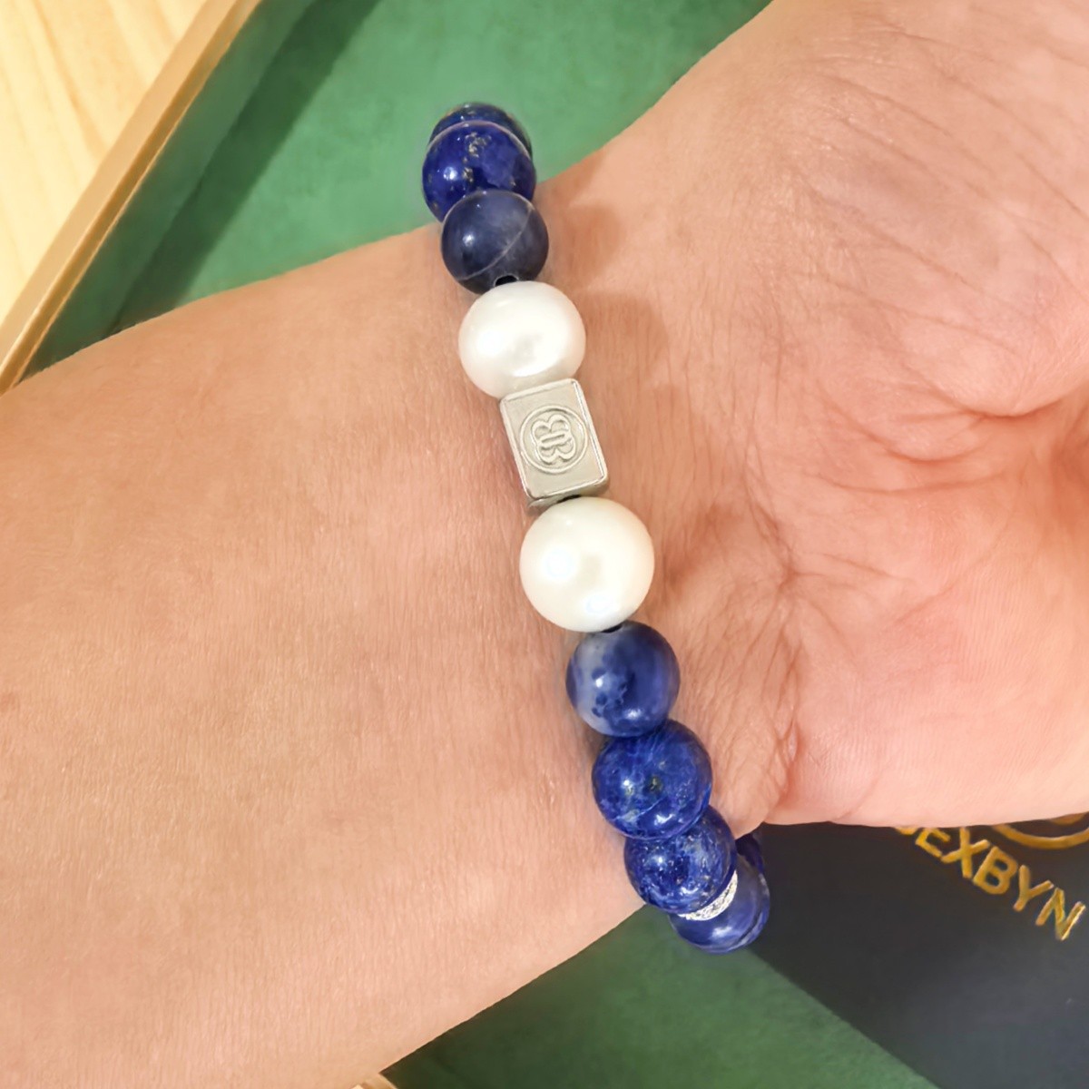 Custom Engraved Bracelet Lapis Lazuli Sodalite Pearl Beads Name Jewelry BFF Gift