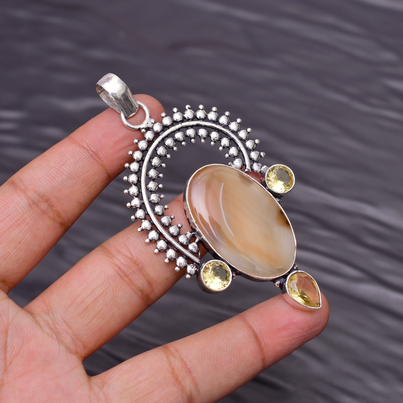 Montana Agate Gemstone 925 Sterling Silver Jewelry Pendant 2.99″