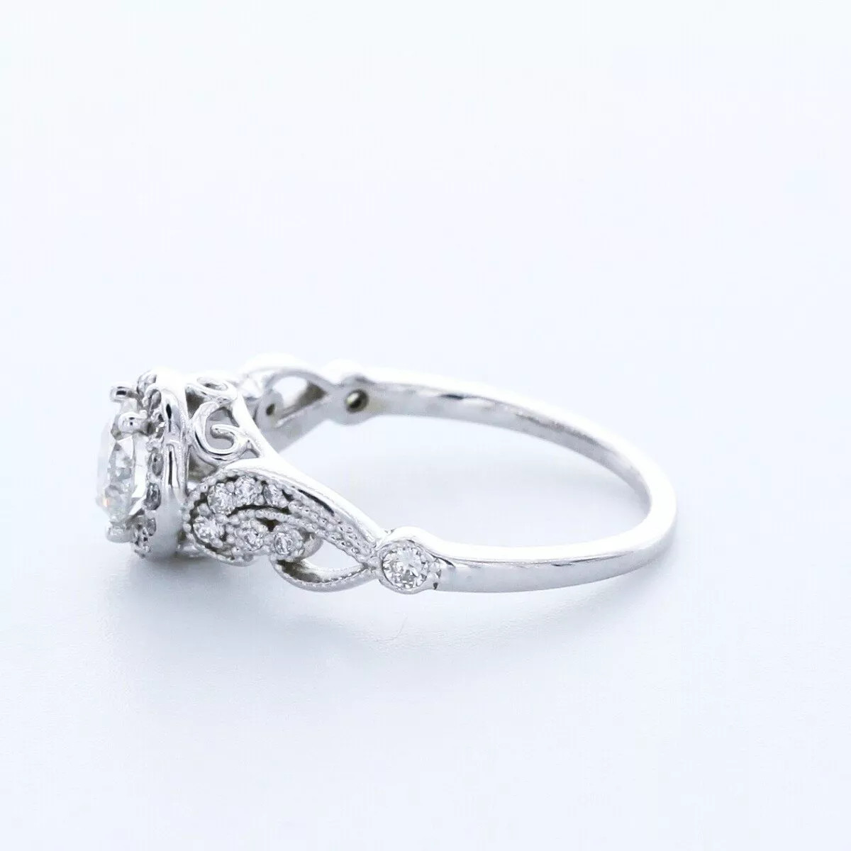 Side Stone Engagement Ring 14K Gold Halo 1.12 CT Round Lab-Grown Diamond D VS1