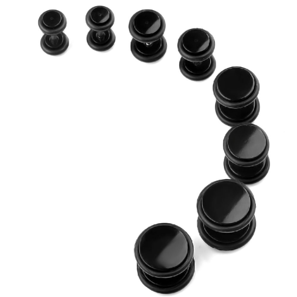 PiercingJ 8pcs Acrylic Barbell Stud Earring with O-ring Fake 18G (1mm), Black