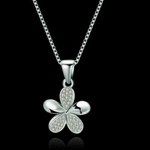 2.00 Ct Round Cut Lab Created Diamond Flower Pendant Chain 14K White Gold Finish