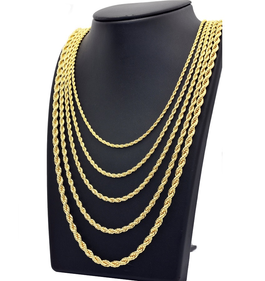 Italian Twist Rope Chain Necklace 2mm 3mm 4mm 5mm 14k Gold Plated 16″ to 30″