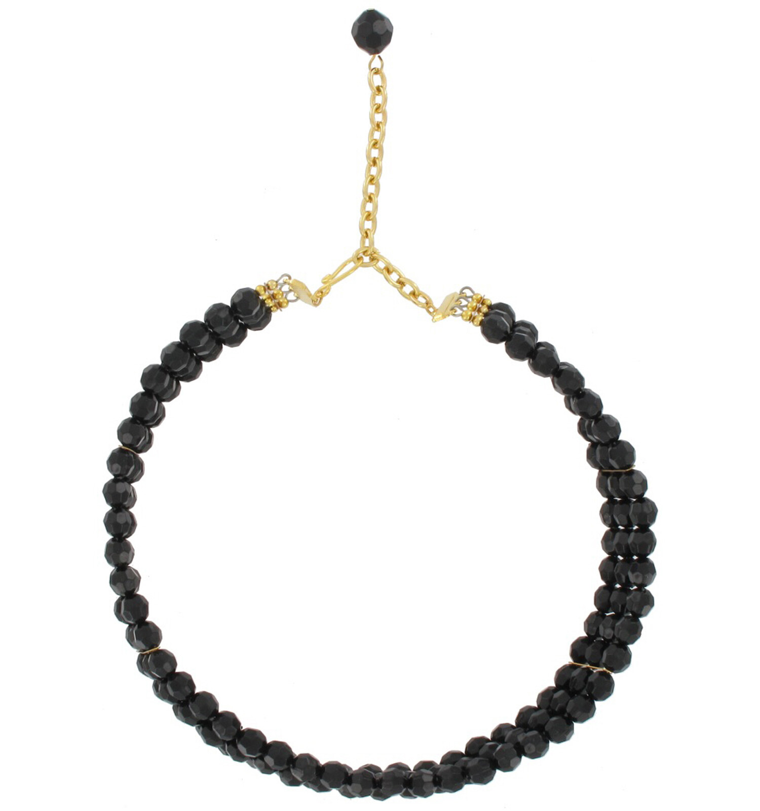 Multi Strand Faceted Black Beaded Adjustable Choker Necklace For Women 14-17″