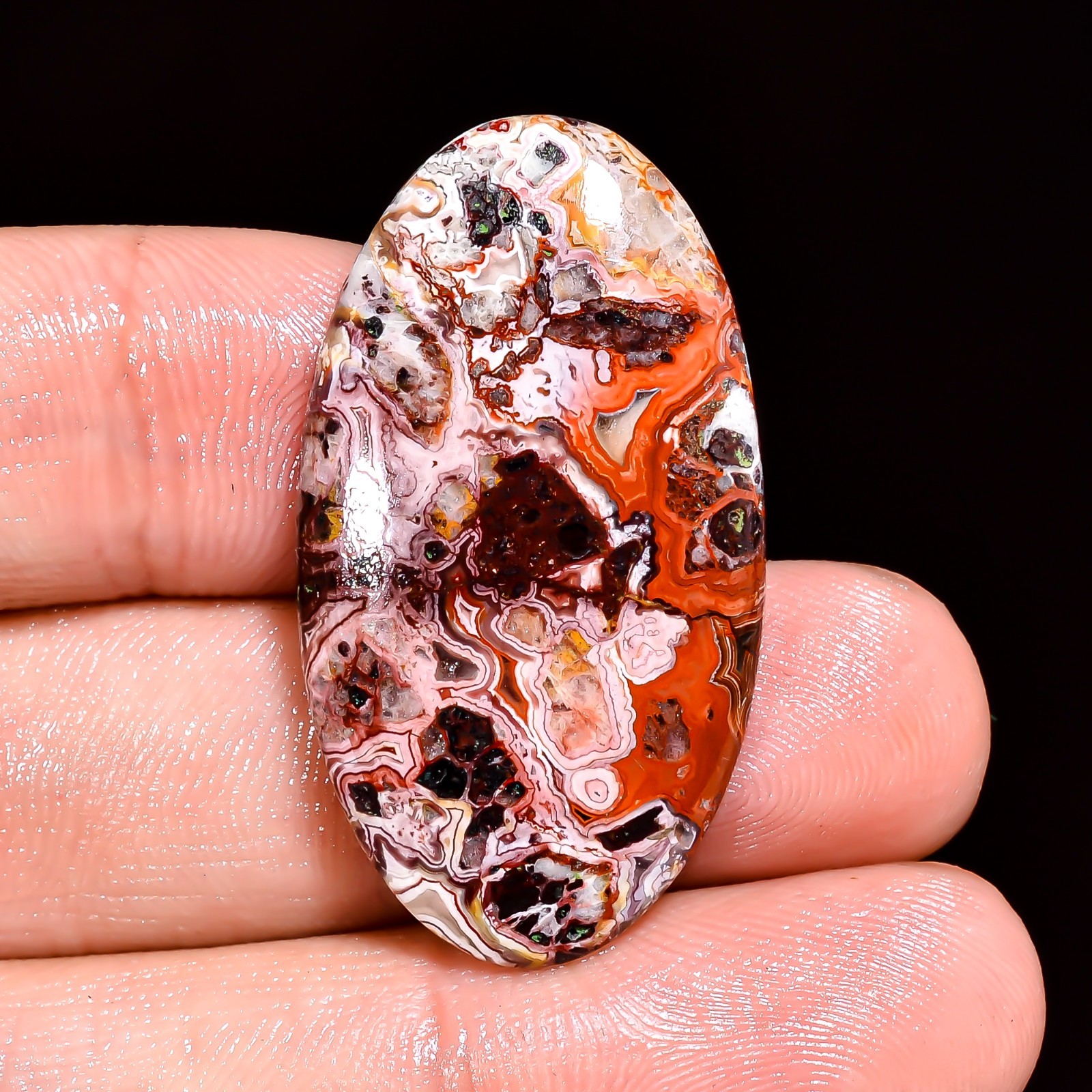 Natural Crazy Lace Agate Oval Shape Cabochon Loose Gemstone 35X19X5 MM 25.5 Cts.