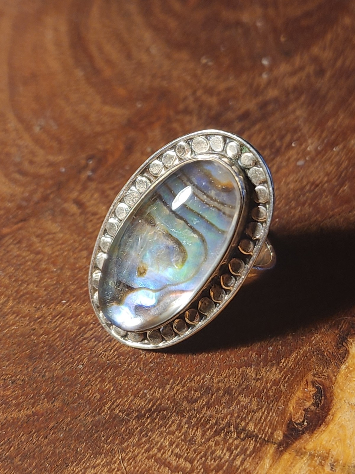 Vintage 925 Sterling Silver Abalone Quartz Doublet Statement Ring Size 7…