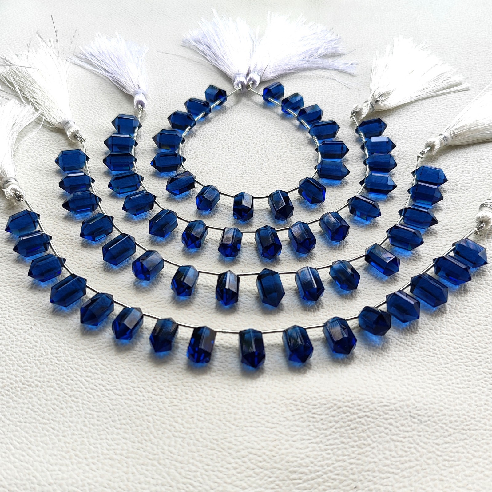 7.5″ London Blue Topaz Color Hydro Quartz 14×7 mm Faceted Crystal Point Beads