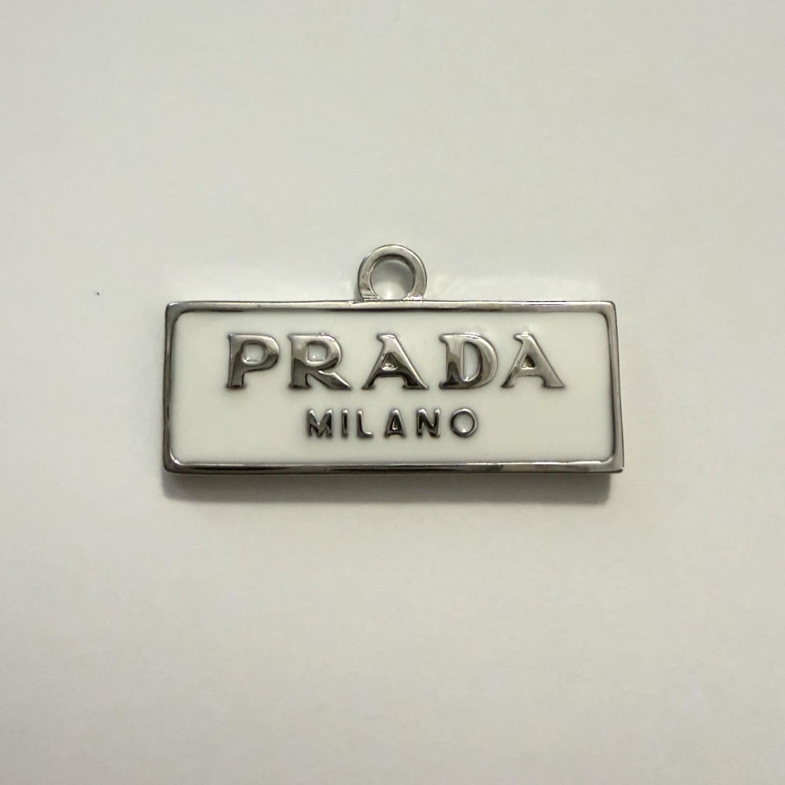 Designer Zipper Pull Charm Silver Tone & White Pendant