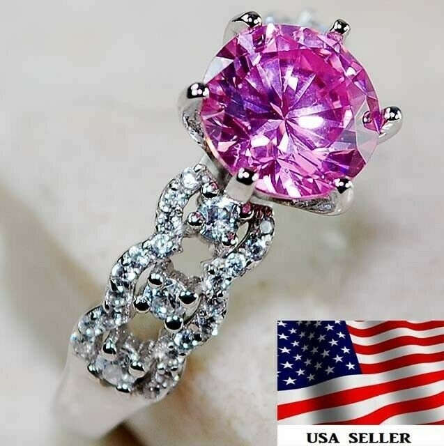 3CT Heat Treated Pink Topaz 925 Solid Sterling Silver Ring Sz 6 UB3-8