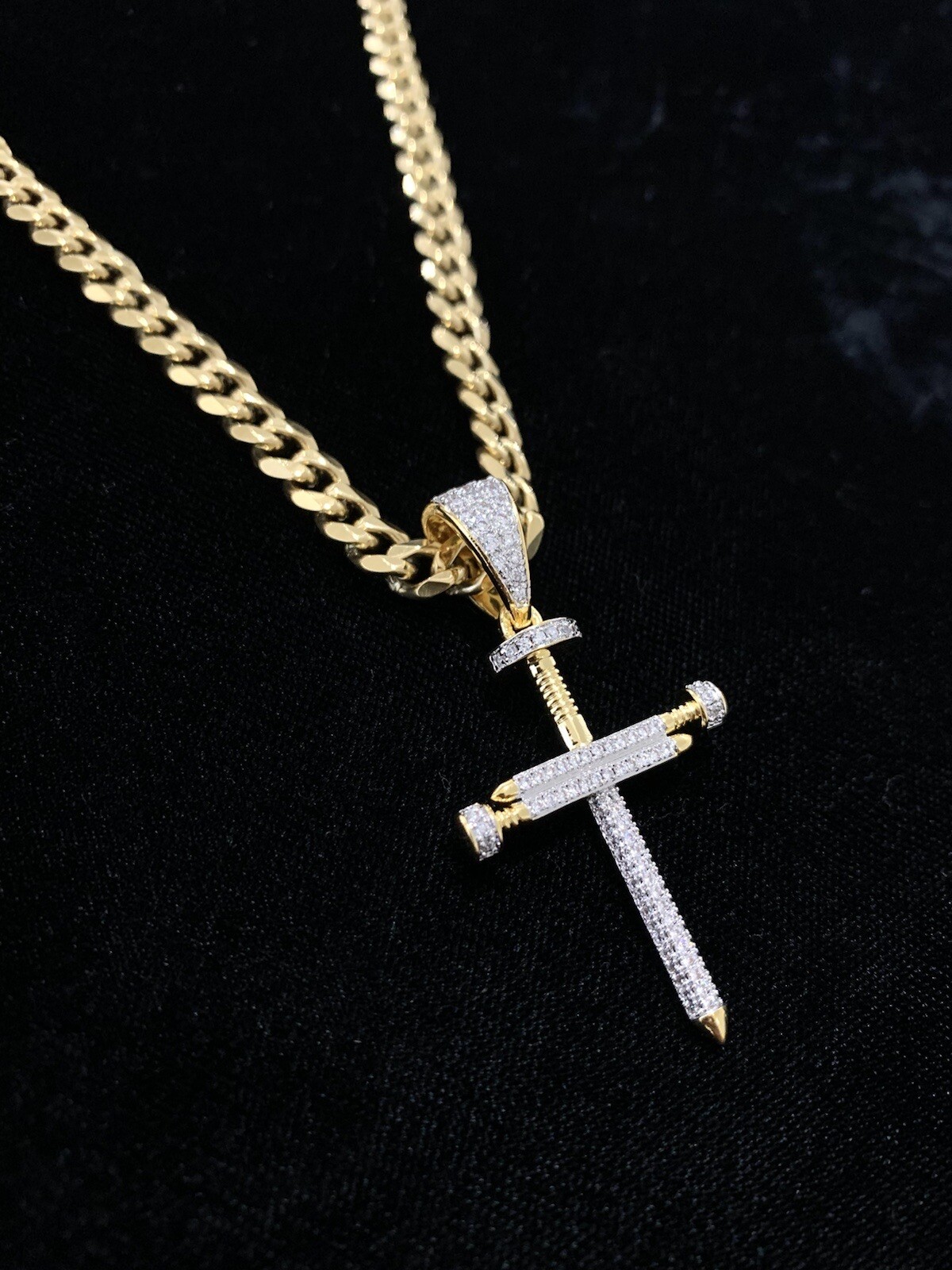 Real 18K Gold Lab Diamonds CROSS Pendant Chain Necklace *LIFETIME WARRANTY*