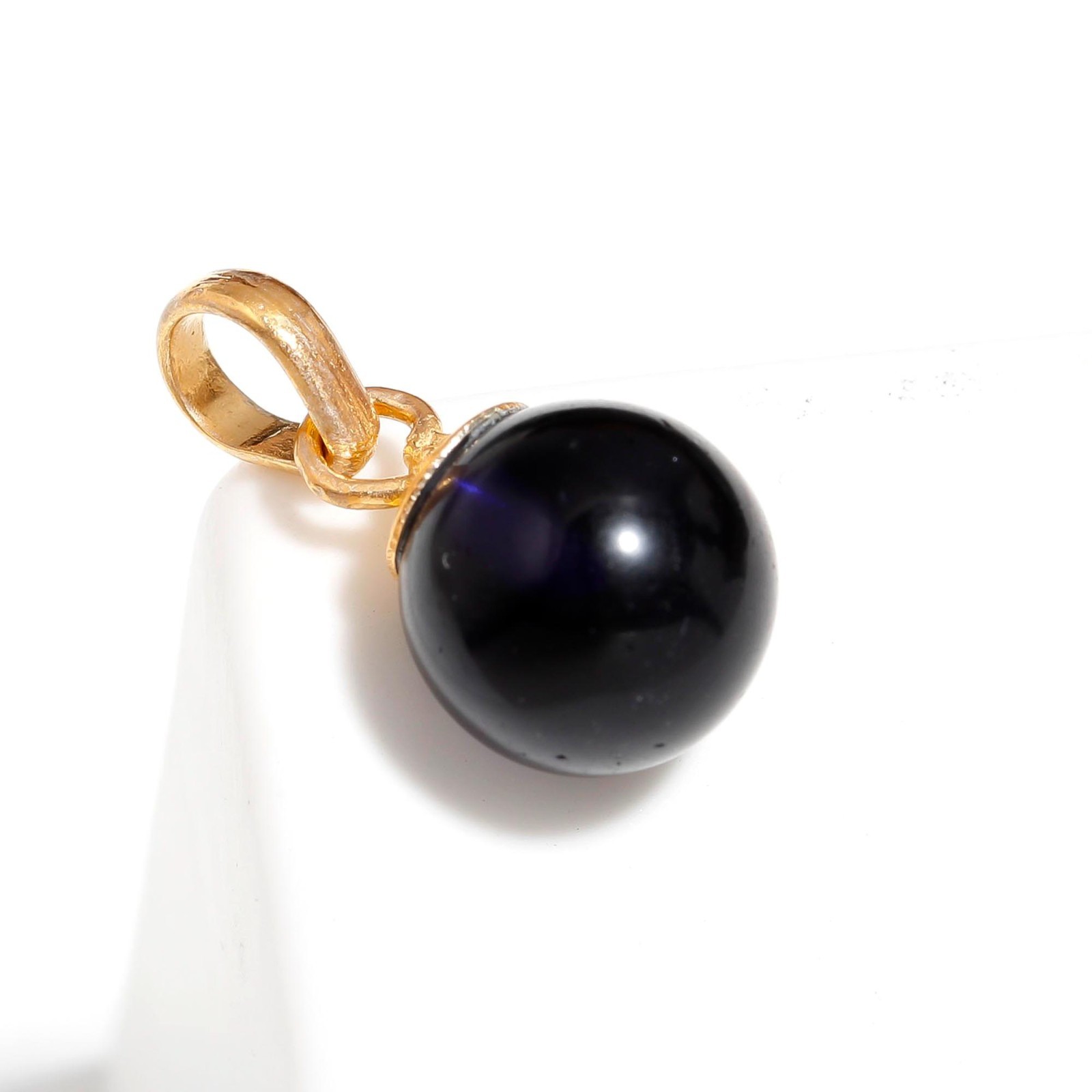 100% Natural Black Onyx Ball Chain Pendant Gold Fill 925 Sterling Silver Jewelry