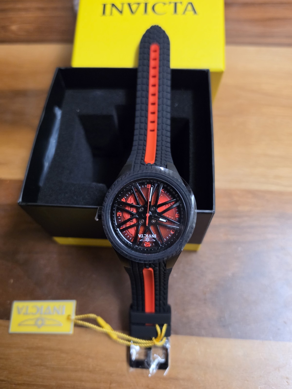 Invicta Men’s Sport Quartz Analog 50mm 50m Black/Red Dial Orange Strap Box