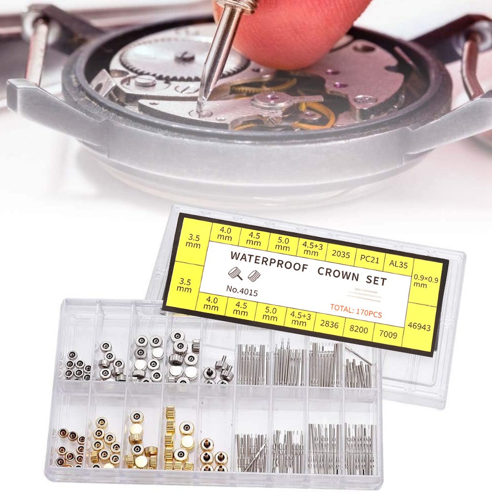 170 PCS Watch Crown Spring Bar Set Watch Stem Extender Crowns Repair Replacement